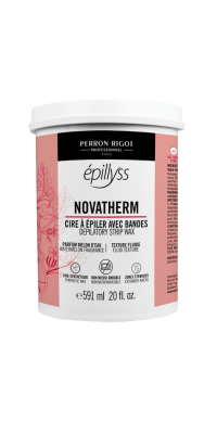 A white 20oz container of Epillyss NovaTherm Wax; with a red label 